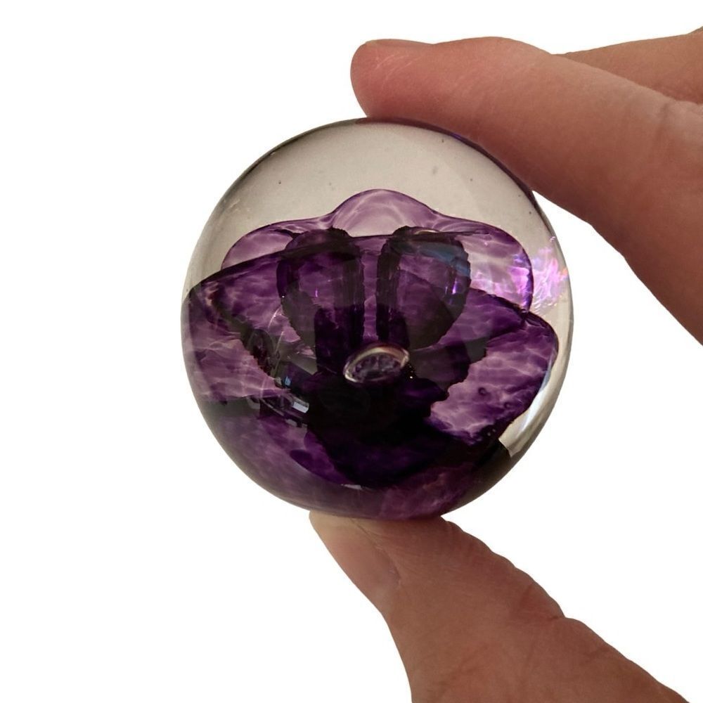 Vintage GES Glass Eye Studio 1996 Iridescent Purple Sphere Art Glass Paperweight